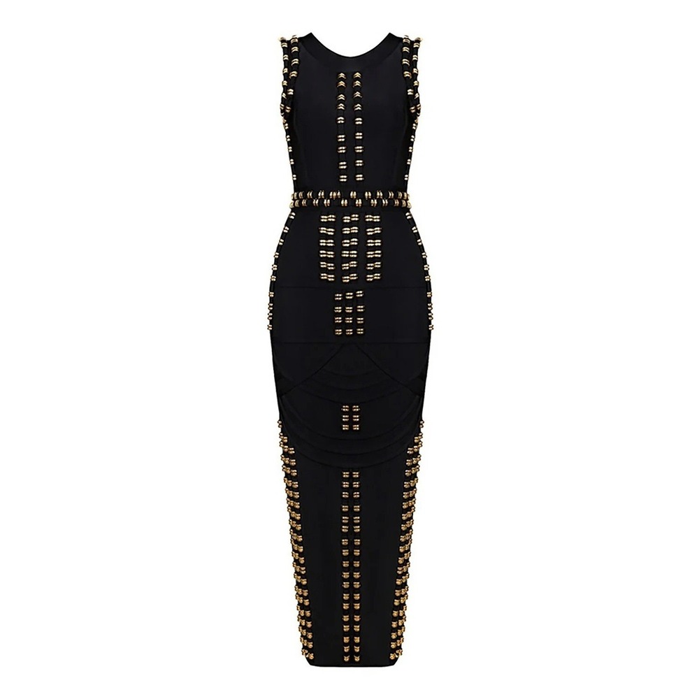 Byraya Bodycon Scuba‎ Bandage Dress with Gold Links – Size M